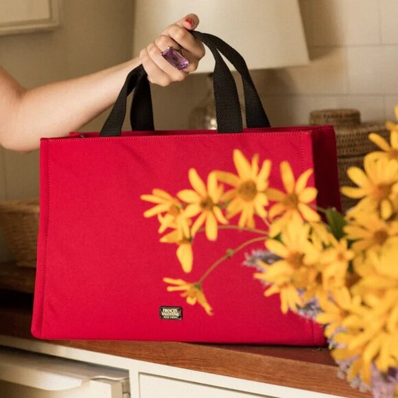 Frances Valentine Kate Red Nylon Tote Bag a la Kate Spade Zipper Striped Interio - Picture 1 of 10